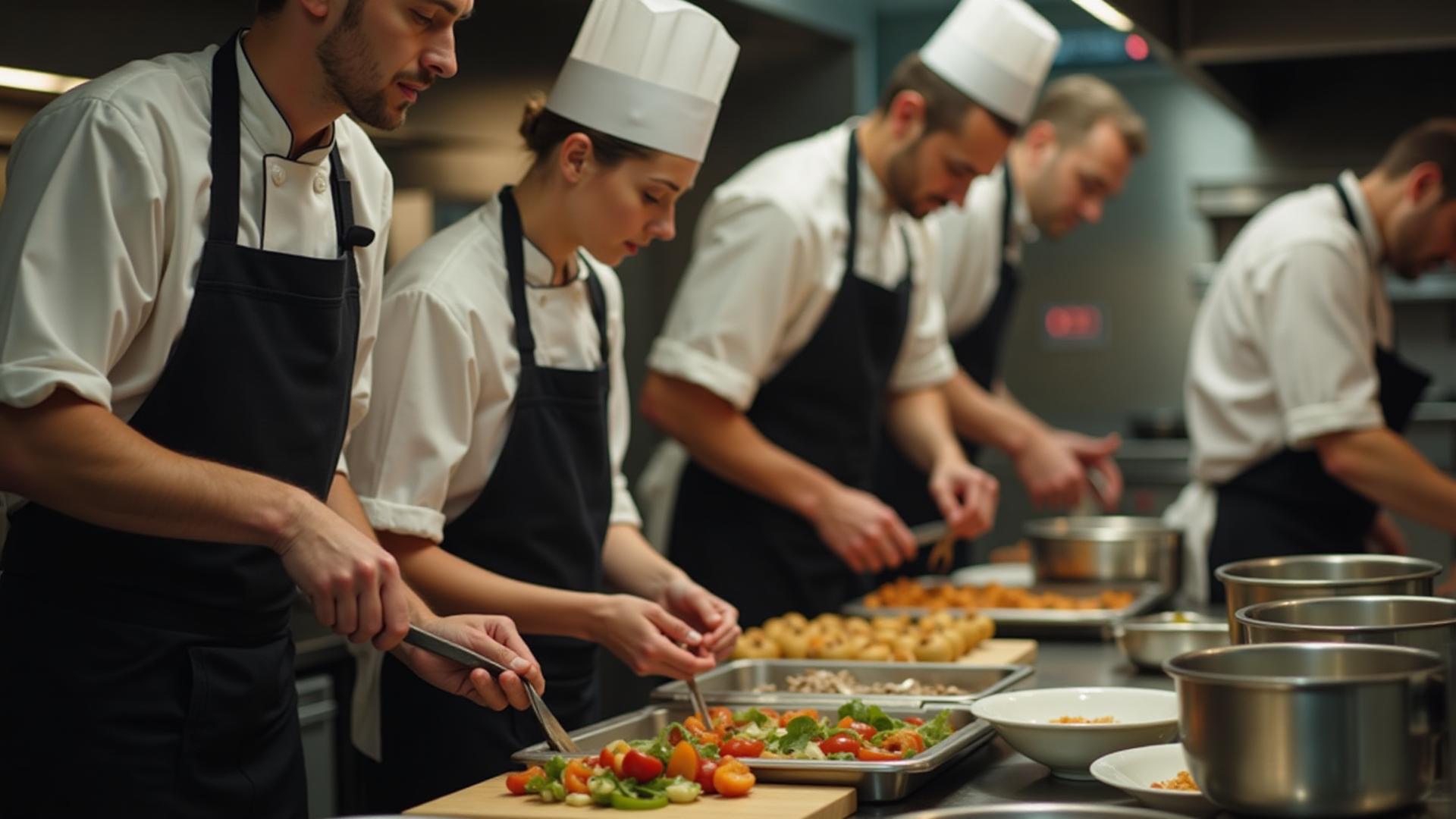 Kitchen team working together
